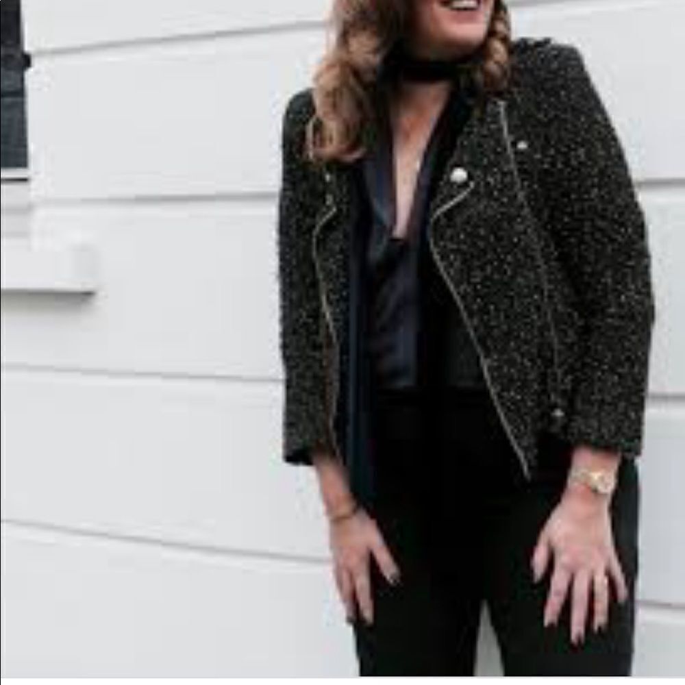 Inc petite small women's gold sparkle‎ and black rocker jacket 0022